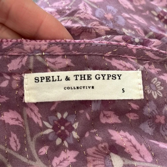 Spell Dahlia Tiered Midi Peasant Dress in Mulberry Pink/Purple Floral, Small EUC - Picture 14 of 16